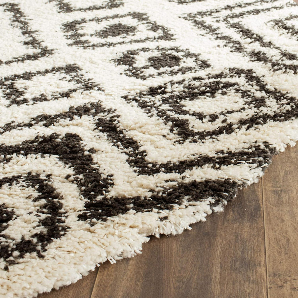 SAFAVIEH Belize Shag Collection Area Rug - 6'7' Square, Ivory & Charcoal, Boho Tribal Design, Non-Shedding & Easy Care, 2-inch Thick Ideal for High Traffic Areas in Living Room, Bedroom (SGB488B)
