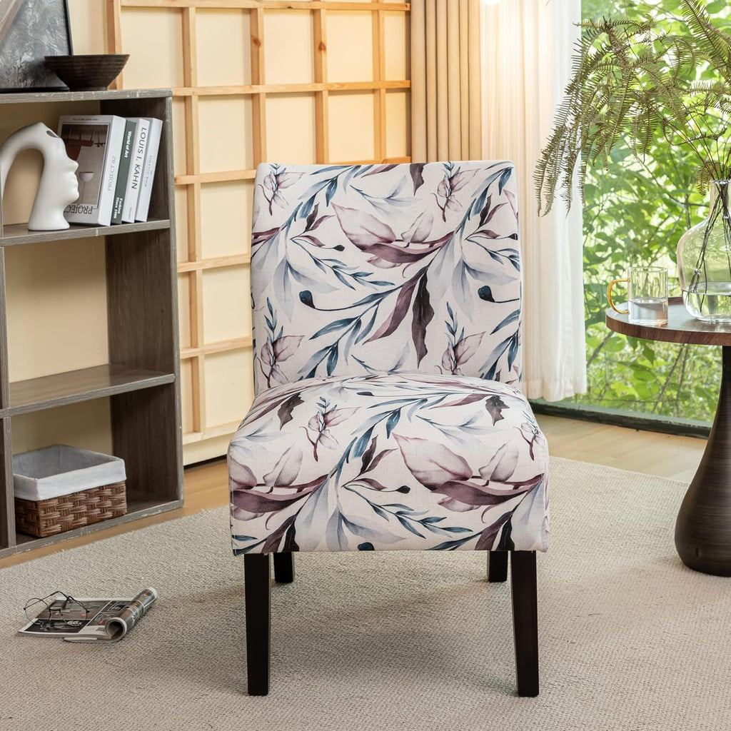 Roundhill Furniture Capa Print Fabric Armless Contemporary Accent Chair, Purple Floral