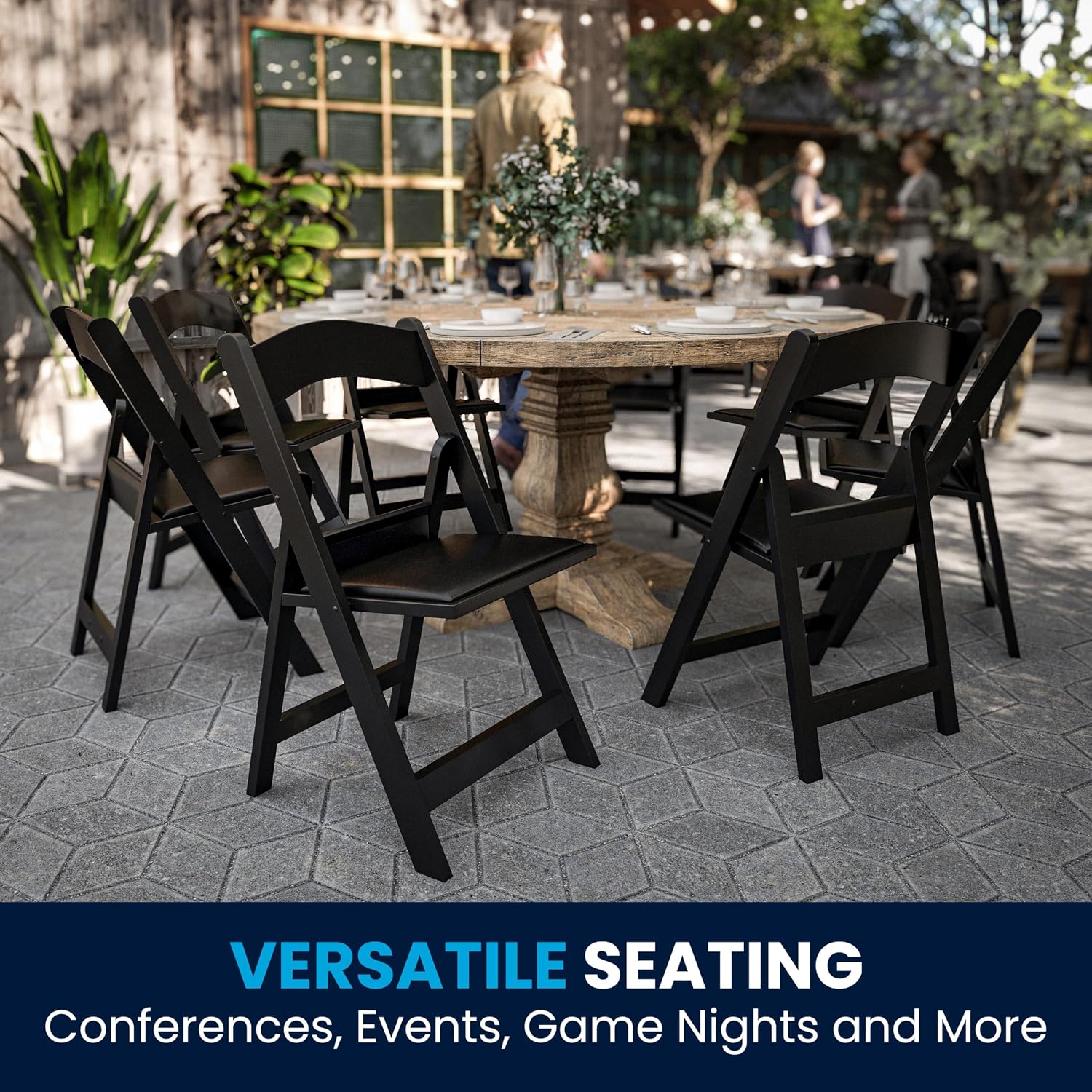 Flash Furniture Hercules Series Folding Chairs for Weddings and Formal Events, Stackable Commercial Event Seats with 1,000-lb. Static Weight Capacity, Set of 4, Black