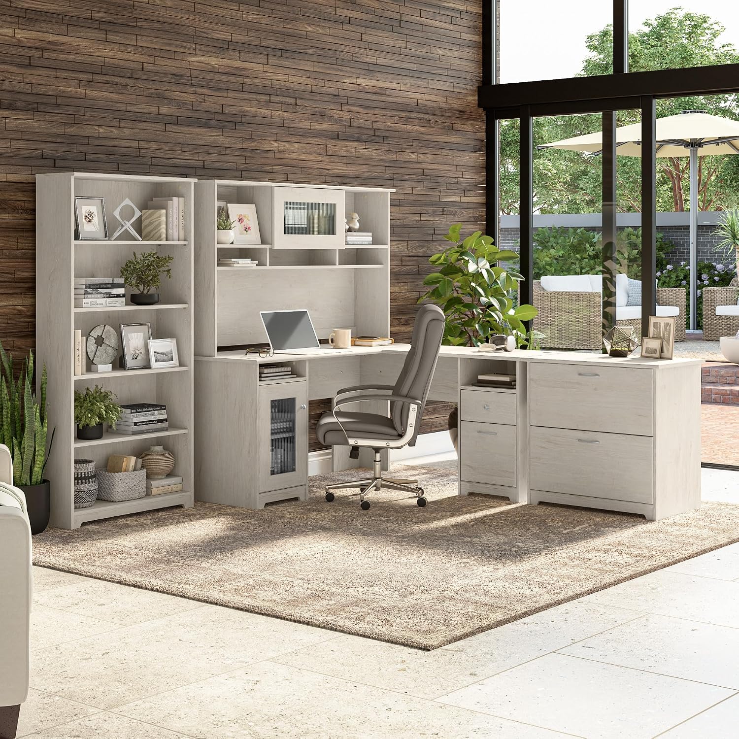 Bush Home Cabot 2 Drawer Lateral File Cabinet in Linen White Oak, Home Office Chest for Letter, Legal, and A4-size Document Storage