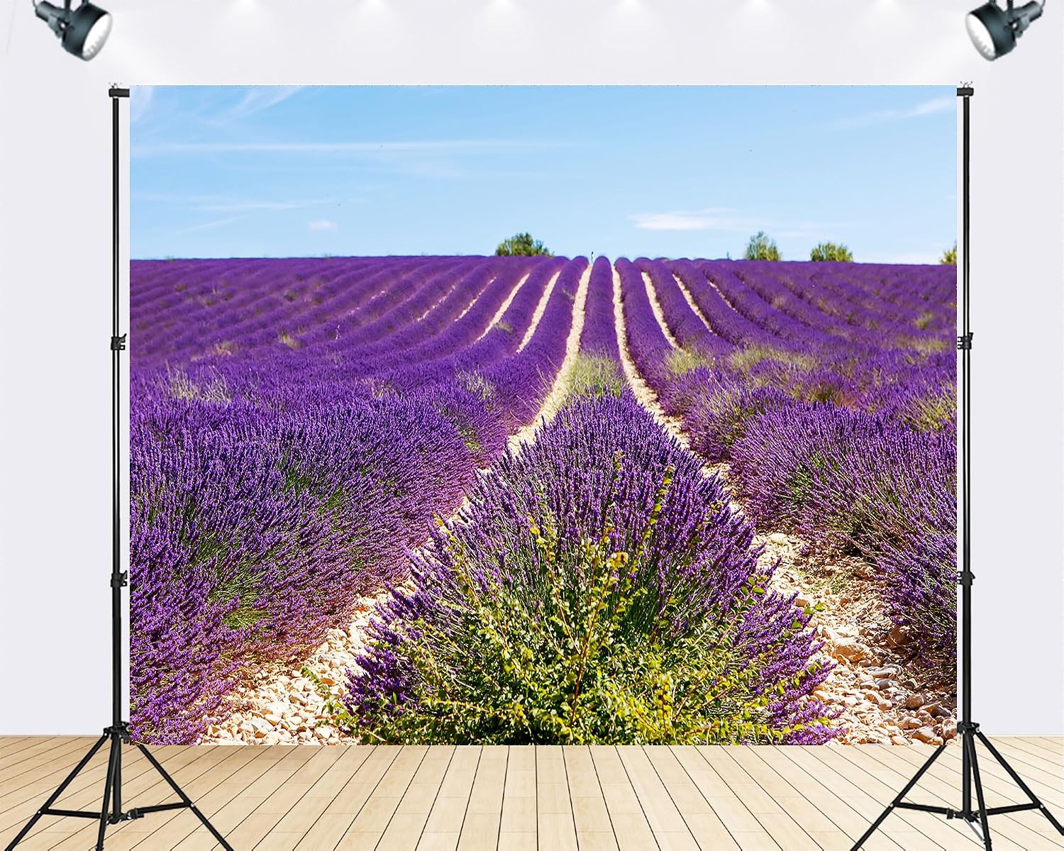 Trykid 20x10ft Lavender Field Backdrop Rows of Purple Blooms Gravel Paths Clear Blue Sky Photography Background Provence Style Festival Event Party Decoration Photo Booth Prop Fabric