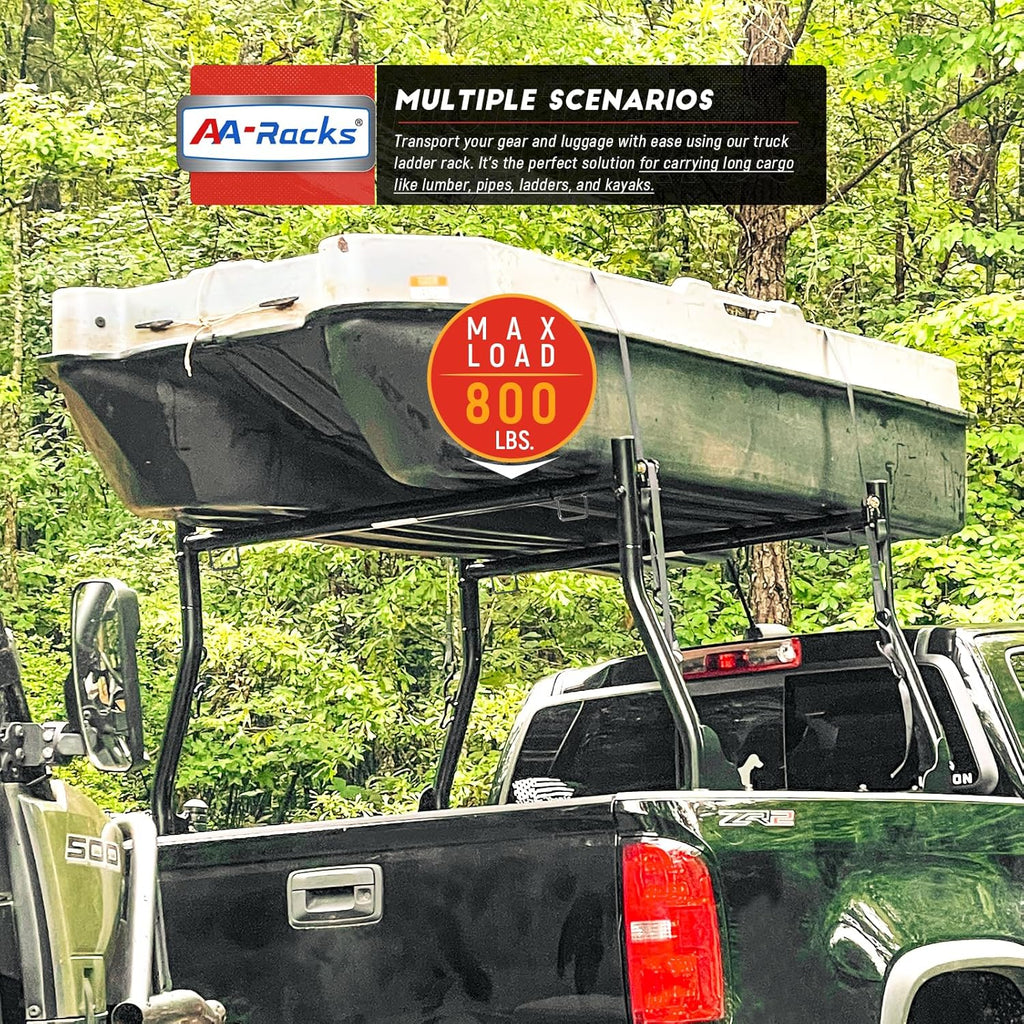 Model X31-J Truck Ladder Rack 800Ibs Capacity with (8) Non-Drilling Z-Clamps Extendable Steel Pick-Up Truck Bed Ladder Rack Two-bar Set - Black
