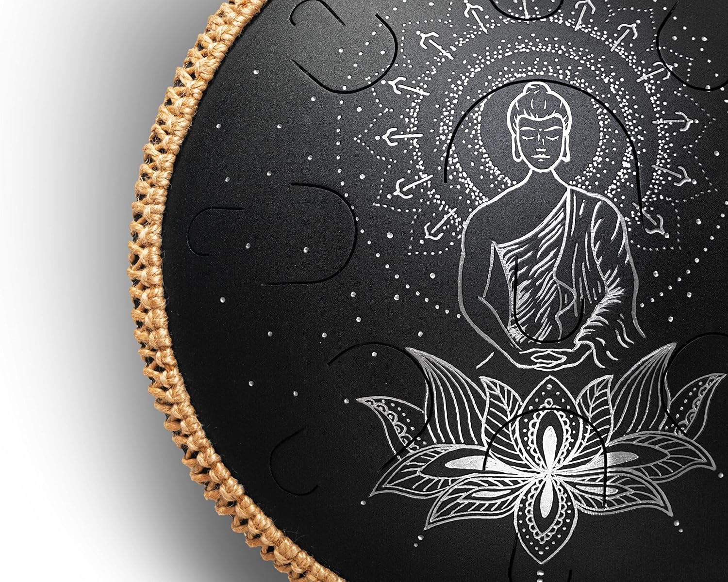 GUDA DRUM Coin Magic Lotus. Double sided drum with Rope Decoration and FREE Mallets. Premium Tongue Drum