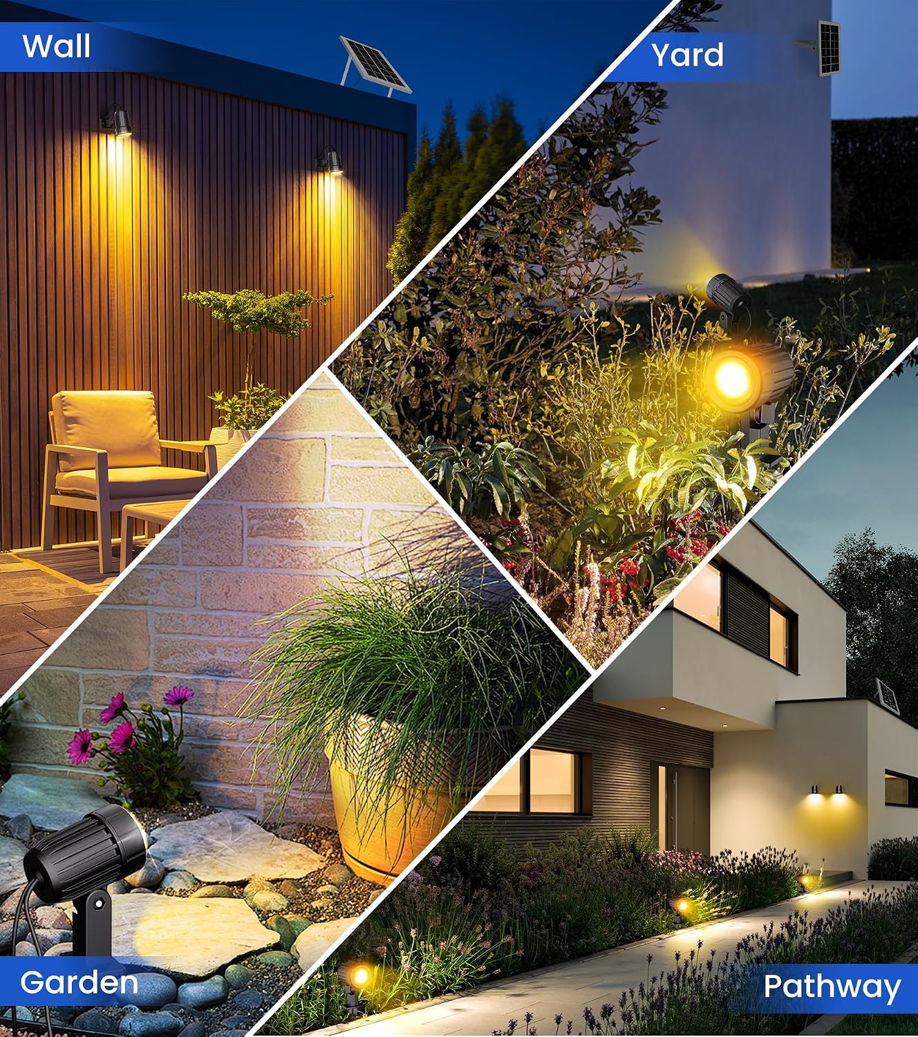 Solar Spot Lights Outdoor 6-in-1, Solar Landscape Lights with 3 Brightness 3 Modes IP66 Waterproof Auto On/Off Outdoor Solar Lights for Yard Pathway Garden Tree (Warm White)