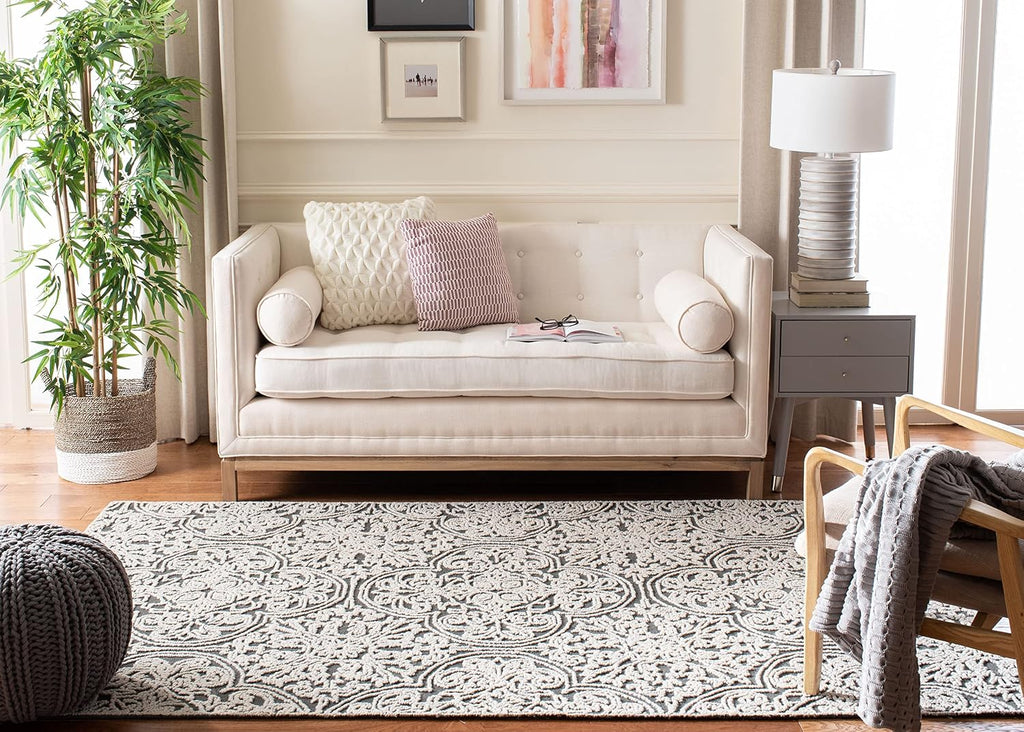 SAFAVIEH Trace Collection Area Rug - 9' x 12', Dark Grey & Light Grey, Handmade Wool, Ideal for High Traffic Areas in Living Room, Bedroom (TRC101A)