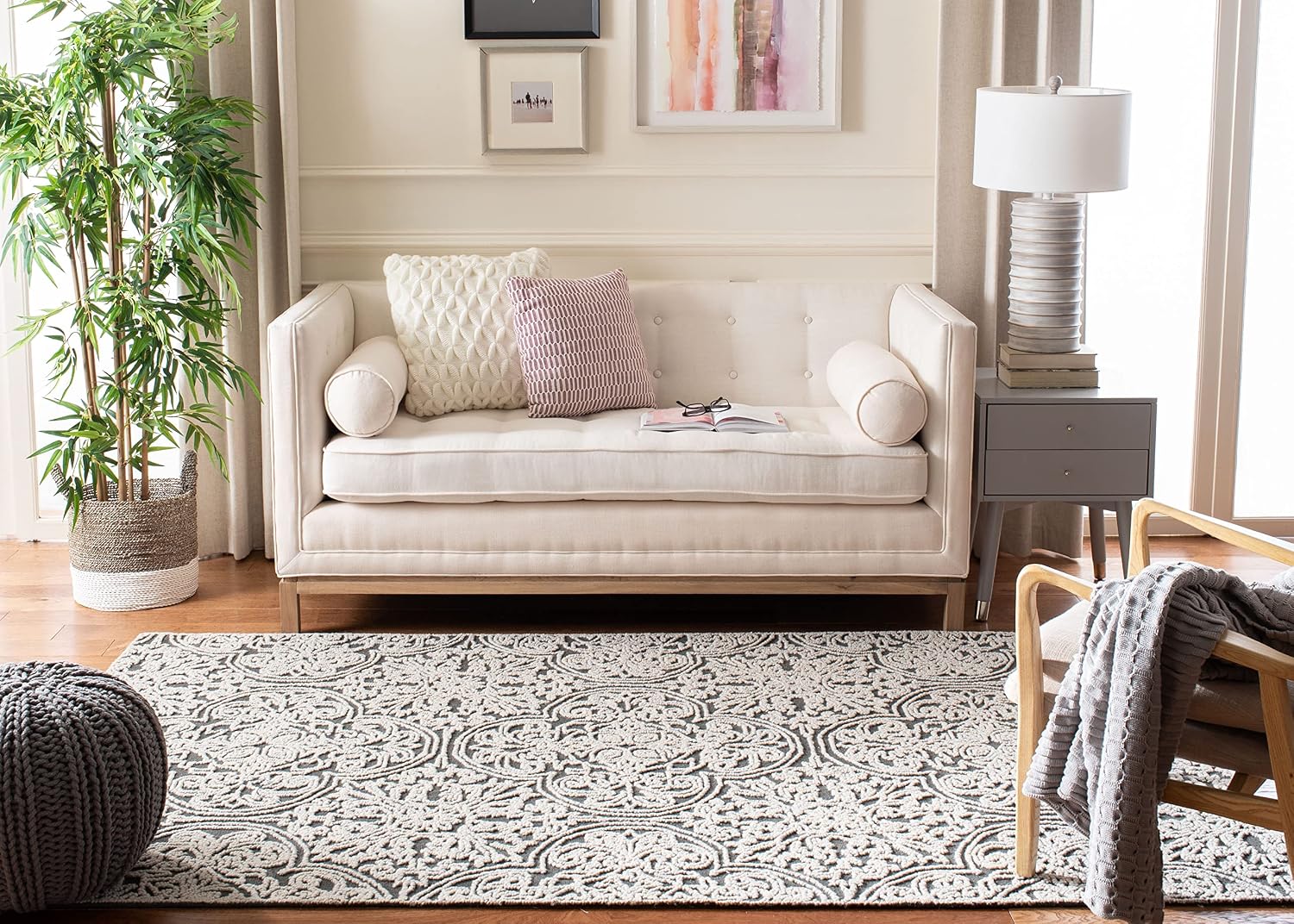 SAFAVIEH Trace Collection Area Rug - 9' x 12', Dark Grey & Light Grey, Handmade Wool, Ideal for High Traffic Areas in Living Room, Bedroom (TRC101A)