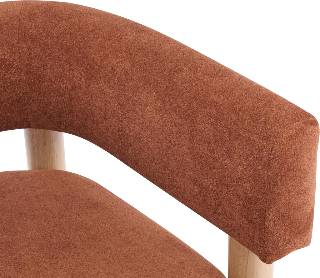 Christopher Knight Home Carly Low Profile Accent Chair, Boucle Upholstered Barrel Chair, Comfy Reading Chair for Bedroom, Wooden Single Lounge Sofa, Burnt Orange