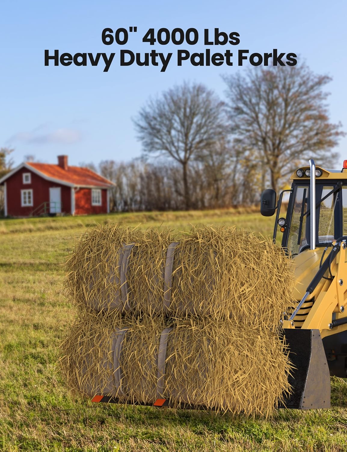 60 in 4000 LBS Clamp on Pallet Forks Heavy Duty Tractor Forks with Adjustable Stabilizer Bar Tractor Bucket Forks for Tractor Attachments, Skid Steer, Loader Bucket