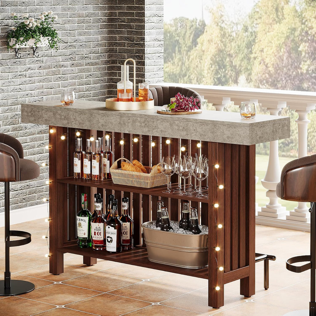 Tribesigns 63-Inch Large Home Bar Unit, 2-Tier Mini Bar Table, Height Pub Table with Footrest, Modern Coffee Bar Cabinet for Home Kitchen, Bistro, Dining Room, Living Room