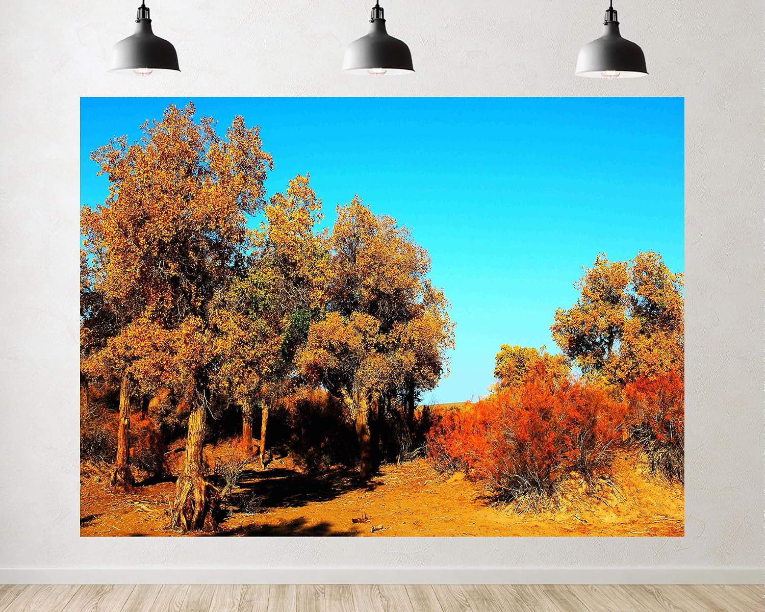 Trykid 20x10ft Golden Poplar Forest Backdrop Red Desert Bush Clear Blue Sky Wild Scenery Photography Background Autumn Travel Party Decoration Photo Booth Prop Fabric