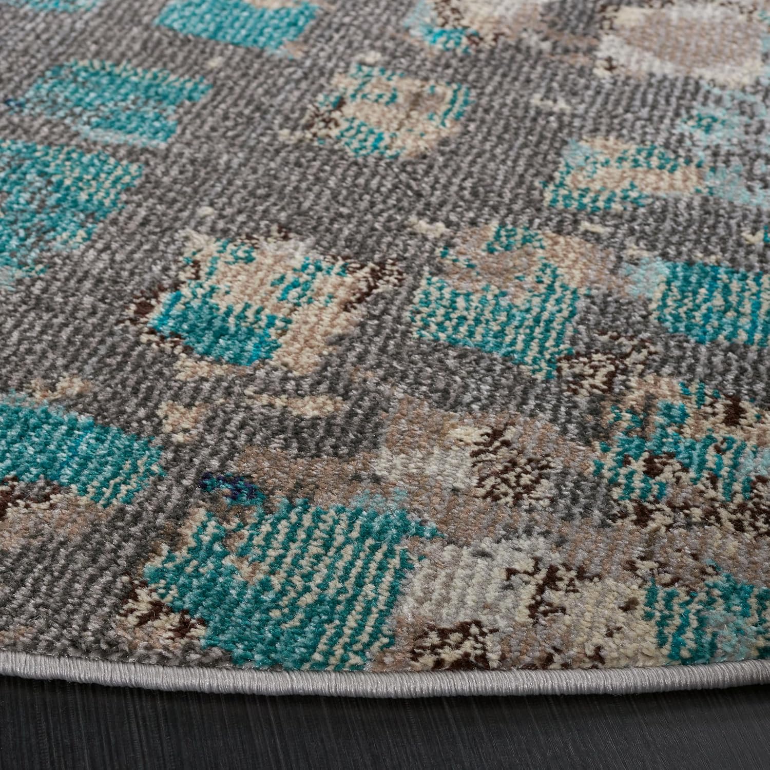 SAFAVIEH Monaco Collection Area Rug - 6'7' Round, Grey & Light Blue, Boho Chic Abstract Watercolor Design, Non-Shedding & Easy Care, Ideal for High Traffic Areas in Living Room, Bedroom (MNC225E)