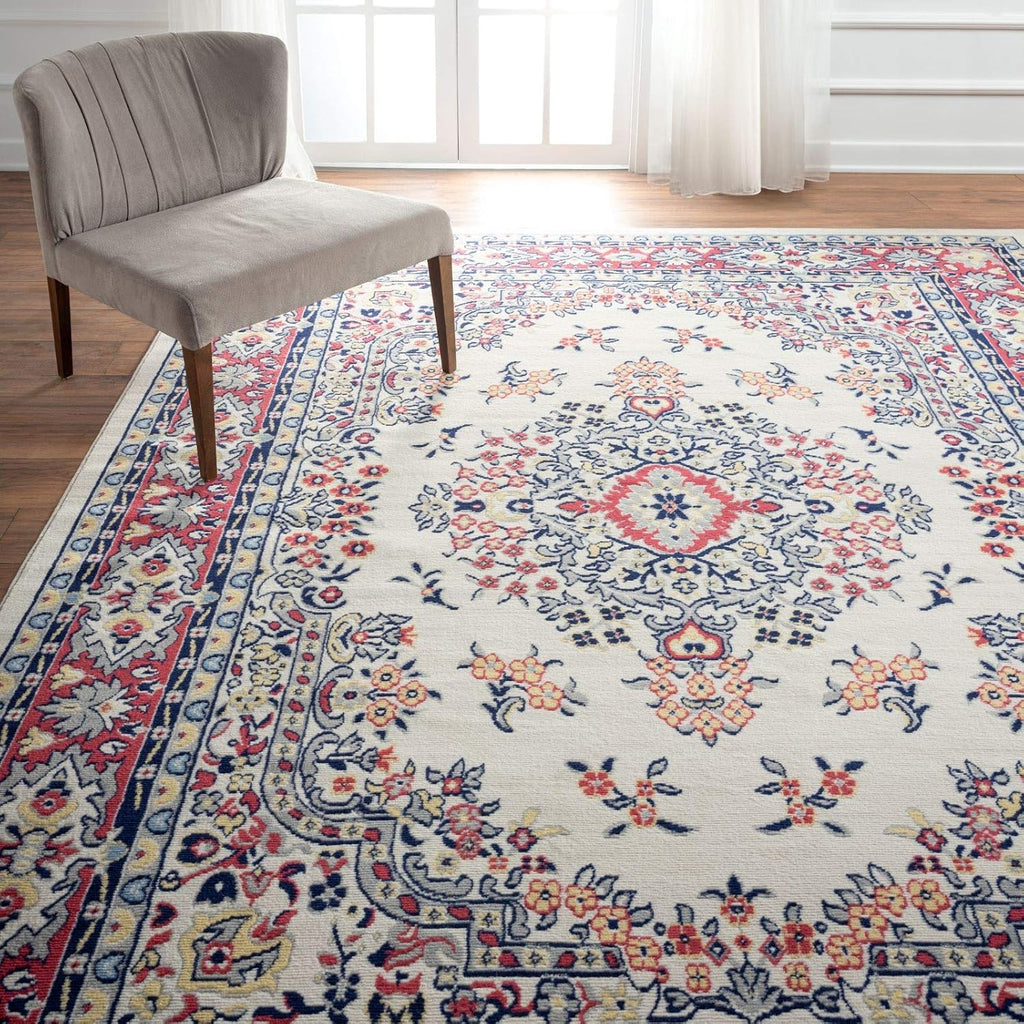 Home Dynamix Premium Sakarya Traditional Medallion Border Area Rug, Ivory/Red, 5'3'x7'5' Rectangle