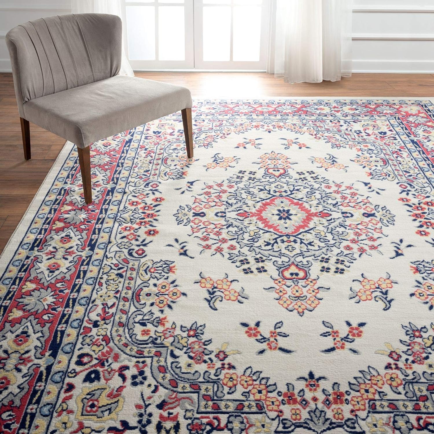 Home Dynamix Premium Sakarya Traditional Medallion Border Area Rug, Ivory/Red, 5'3'x7'5' Rectangle