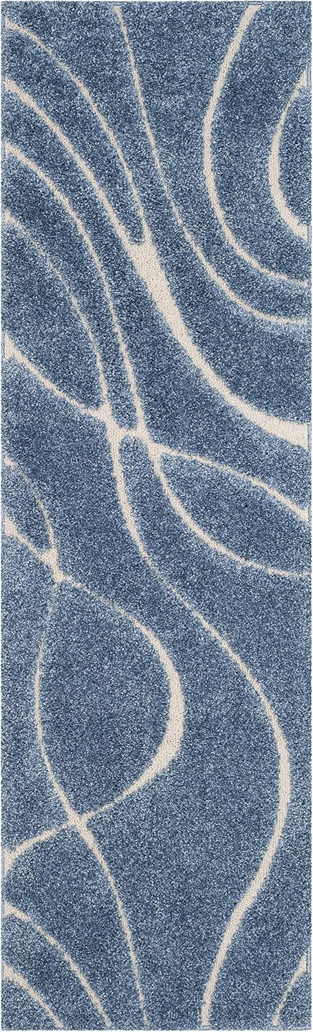 SAFAVIEH Florida Shag Collection Runner Rug - 2'3' x 15', Light Blue & Cream, Non-Shedding, 1.2-inch Thick, Ideal for Living Room, Hallway, Foyer, Bedroom (SG471-6011-215)