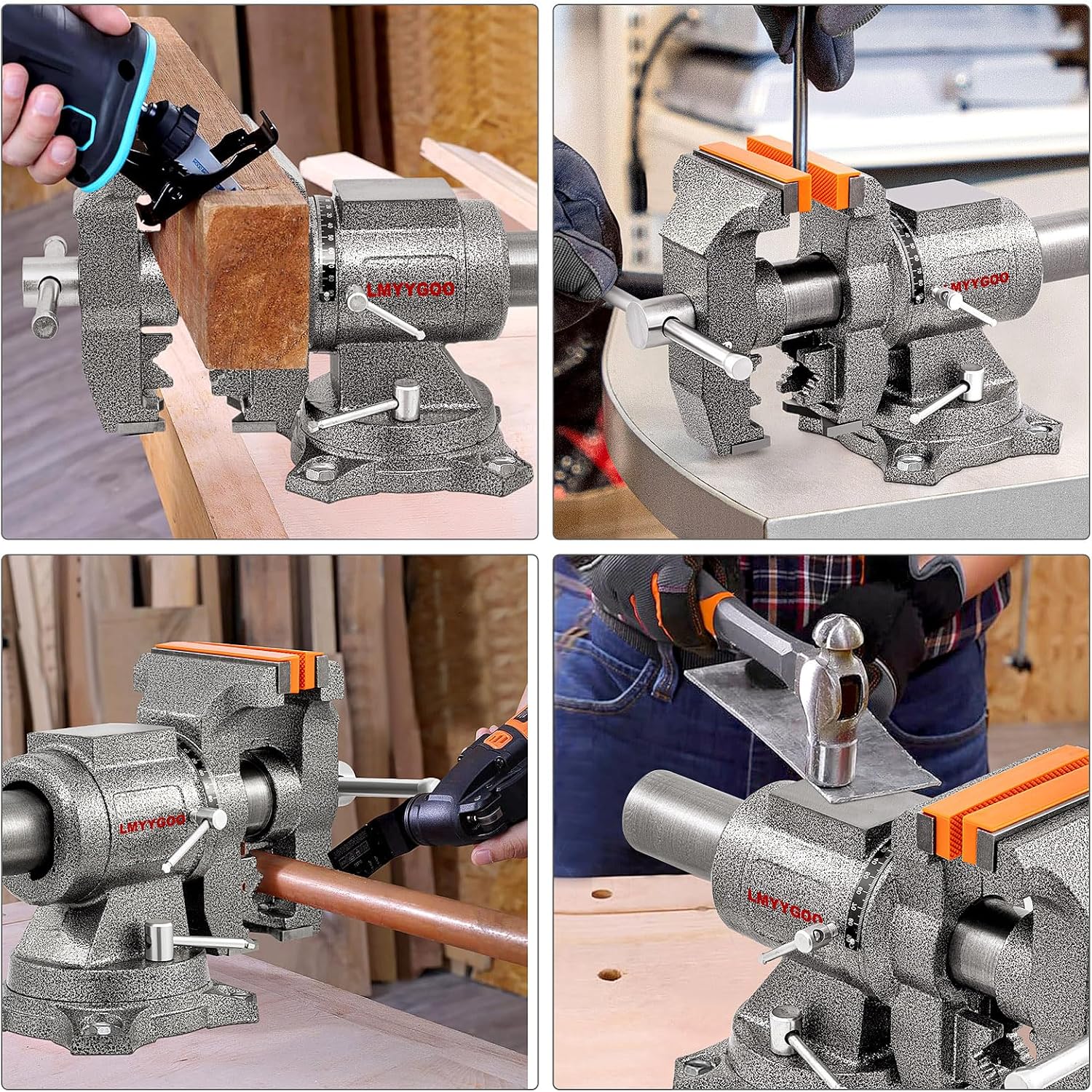 Bench Vise, 6inch Jaw Width 5inch Jaw Opening, 360° Swivel Base, Multipurpose Heavy Duty Workbench Vise with Anvil and 1 Pair Vise Jaw Pad, Table Vise Clamp force 5500LBS