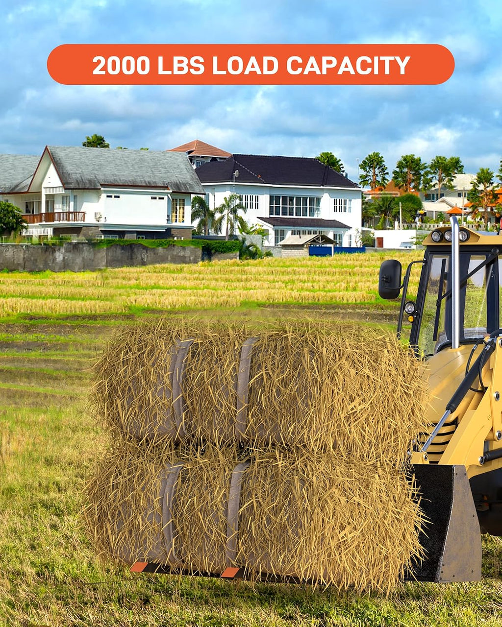 60' Tractor Pallet Forks, 2000 Lbs Clamp-On Bucket Forks with Adjustable Stabilizer Bar, Heavy Duty Carbon Steel Skid Steer Loader Attachments for Moving Logs, Lumber & Debris
