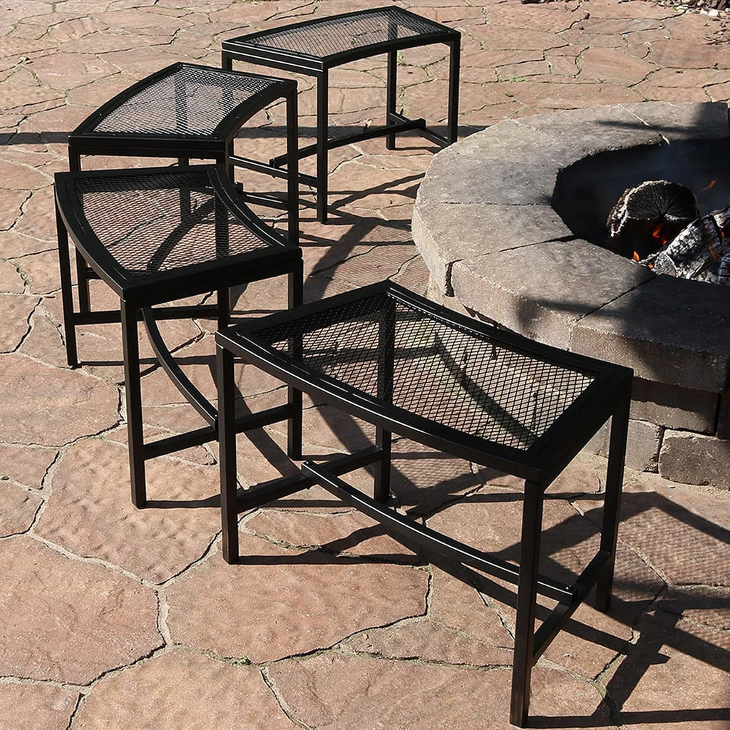 Sunnydaze Mesh Outdoor Curved Bench - Metal Patio Bench Set - Heavy-Duty Outdoor Seats for Backyard or Fire Pit - Black - Set of 4