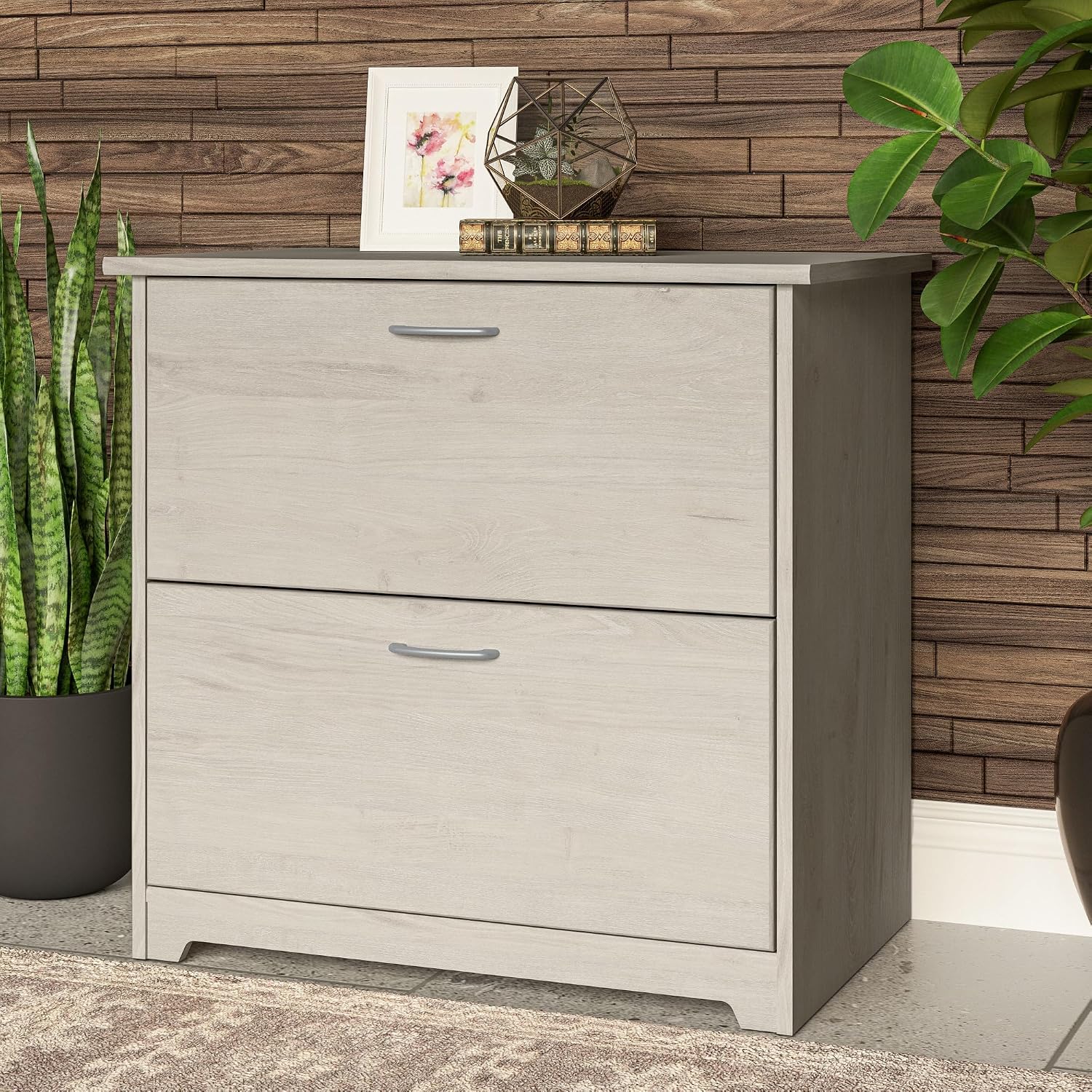 Bush Home Cabot 2 Drawer Lateral File Cabinet in Linen White Oak, Home Office Chest for Letter, Legal, and A4-size Document Storage