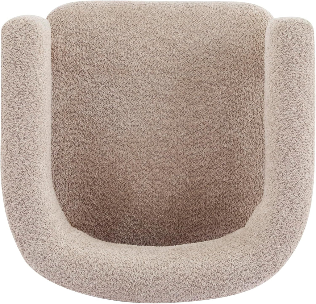 Christopher Knight Home Carly Low Profile Accent Chair, Round Backrest Side Chair, Living Room Armchair with Boucle Fabric Cushion, Comfy Reading Chair for Bedroom, Wooden Single Lounge Sofa, Wheat