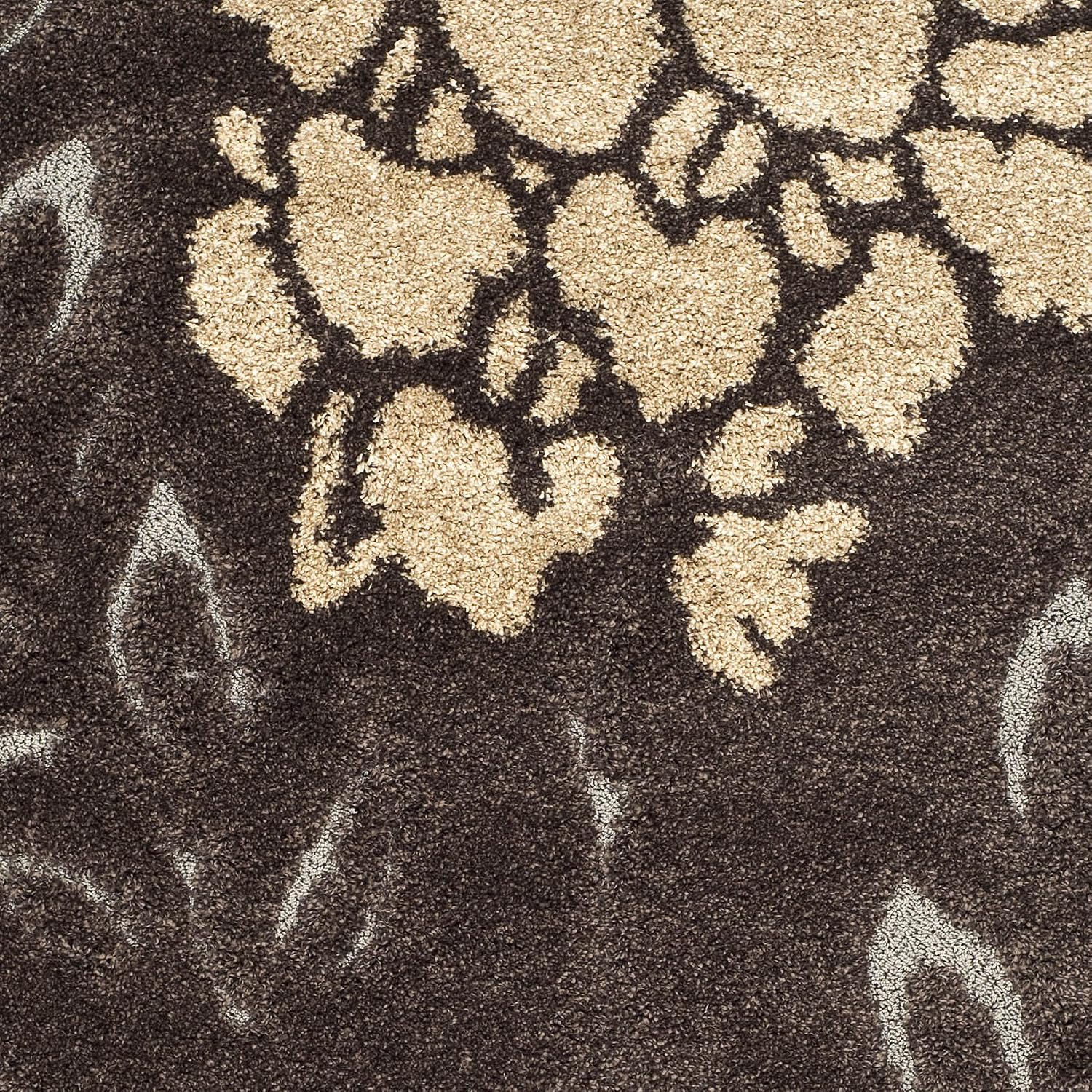 SAFAVIEH Florida Shag Collection Area Rug - 8'6' x 12', Dark Brown & Grey, Floral Design, Non-Shedding & Easy Care, 1.2-inch Thick Ideal for High Traffic Areas in Living Room, Bedroom (SG456-2880)