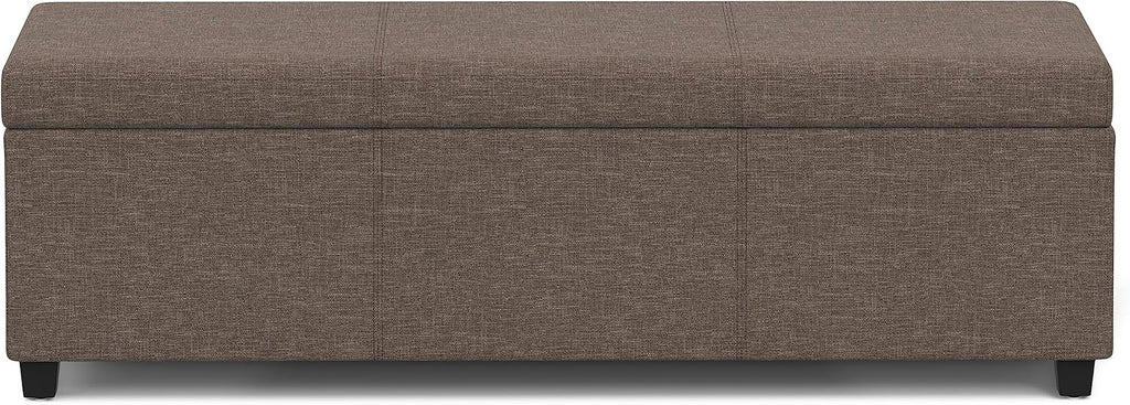 SIMPLIHOME Avalon Extra Large Storage Ottoman Bench - 54 inch Wide Upholstered Linen Look Fabric Rectangular Lift-Top Ottoman in Fawn Brown, Contemporary Bench for Living Room with Hidden Storage