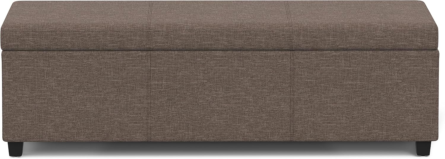 SIMPLIHOME Avalon Extra Large Storage Ottoman Bench - 54 inch Wide Upholstered Linen Look Fabric Rectangular Lift-Top Ottoman in Fawn Brown, Contemporary Bench for Living Room with Hidden Storage