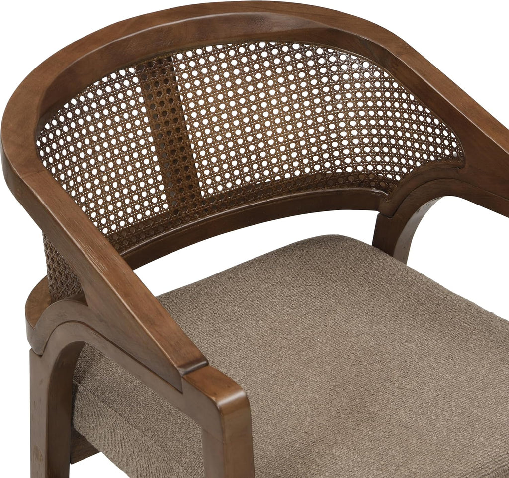 Christopher Knight Home Faritel Modern Dining Chairs Set of 2, Fabric Upholstered Kitchen Side Armchairs, Rubberwood Living Room Comfy Reading Chair with Curved Rattan Back, Walnut+Brown
