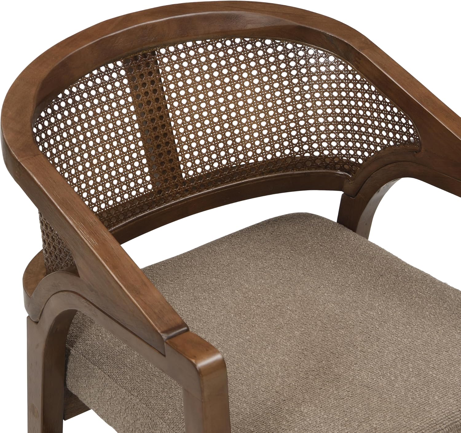 Christopher Knight Home Faritel Modern Dining Chairs Set of 2, Fabric Upholstered Kitchen Side Armchairs, Rubberwood Living Room Comfy Reading Chair with Curved Rattan Back, Walnut+Brown