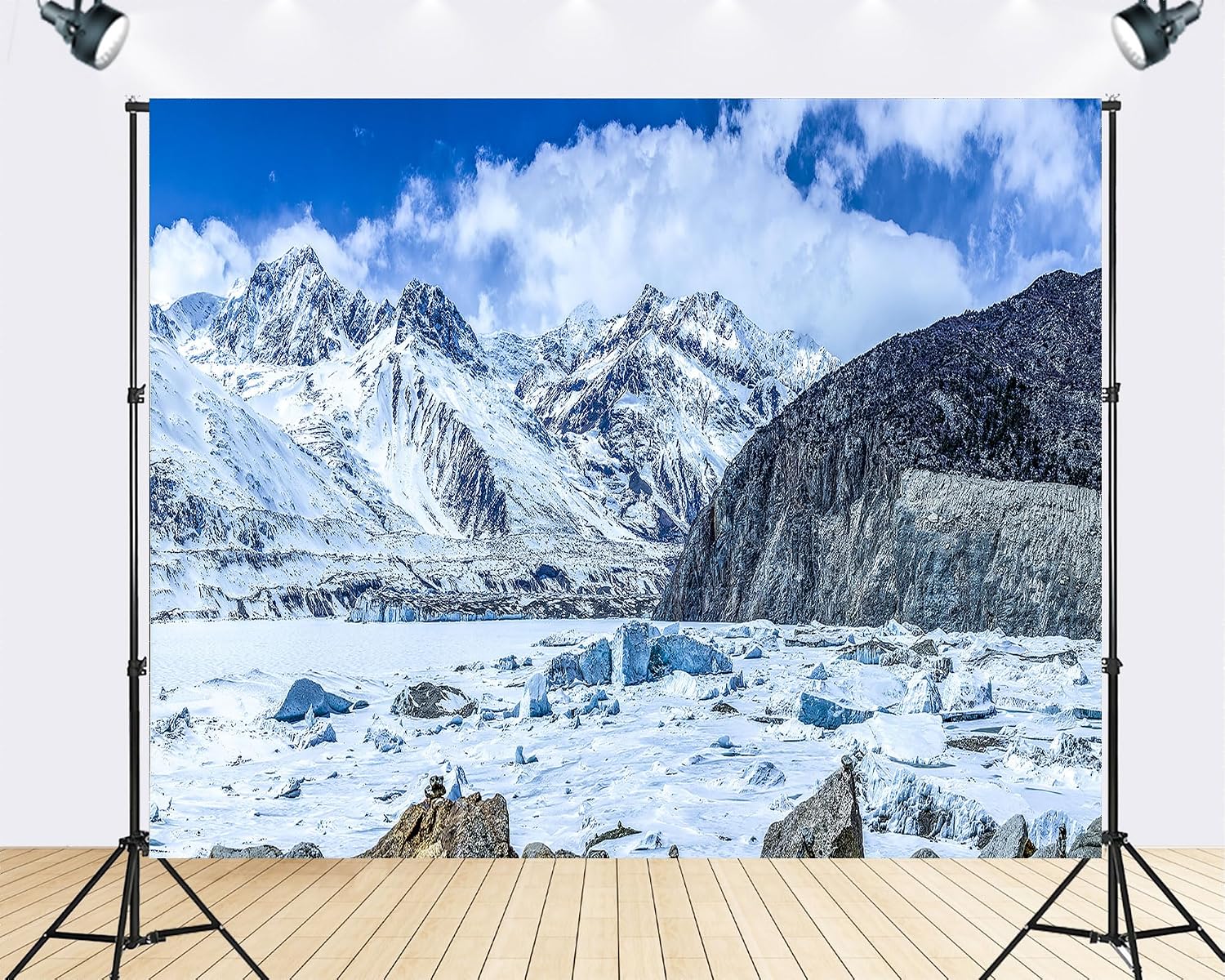 Trykid 20x10ft Glacier Lake Snow Mountain Backdrop Scenic Ice Floes Rocky Peak Clear Sky Photography Background Outdoor Adventure Party Decoration Photo Booth Prop Fabric