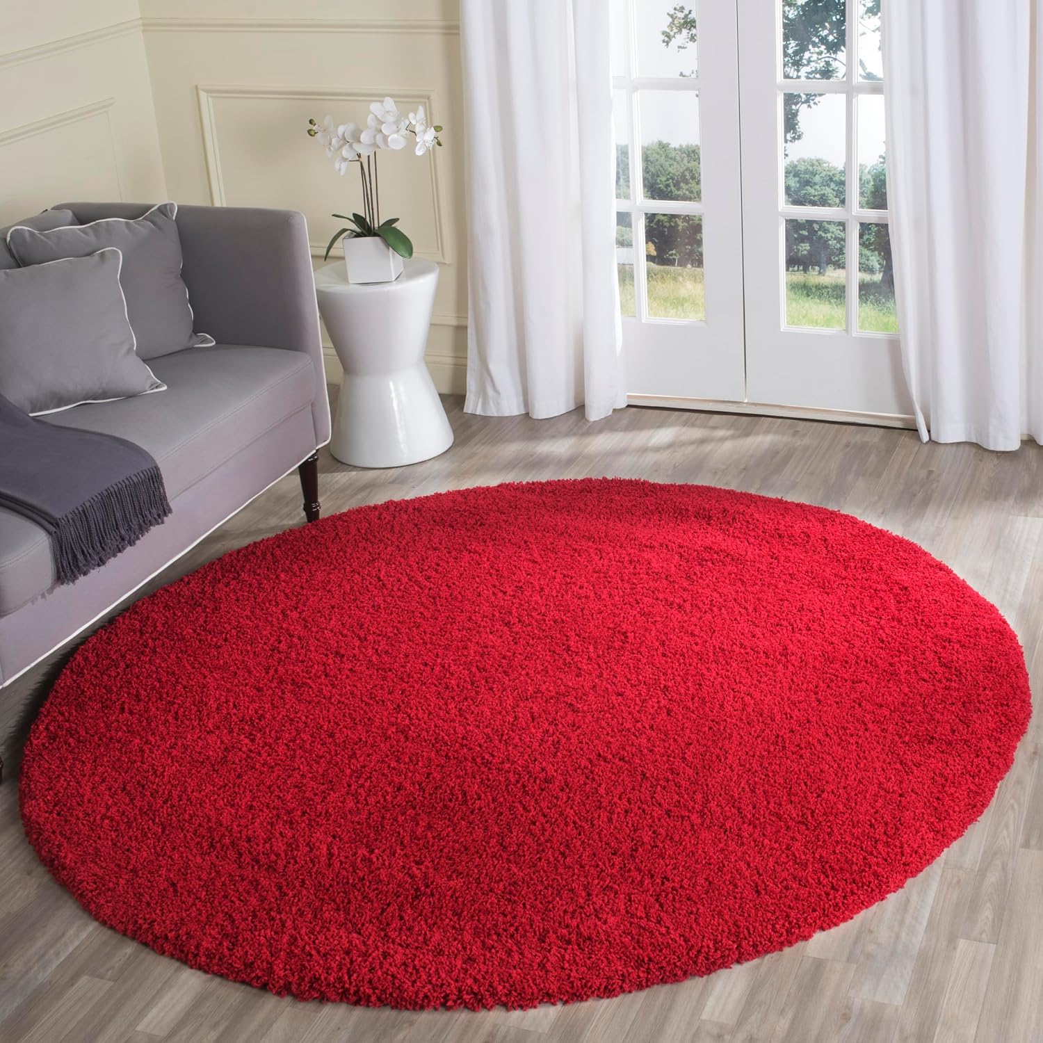 SAFAVIEH Laguna Shag Collection Area Rug - 5'3' Round, Red, Non Shedding & Easy Care, 2-inch Thick, Ideal for The Living Room, Bedroom, Dining (SGL303H-5R)