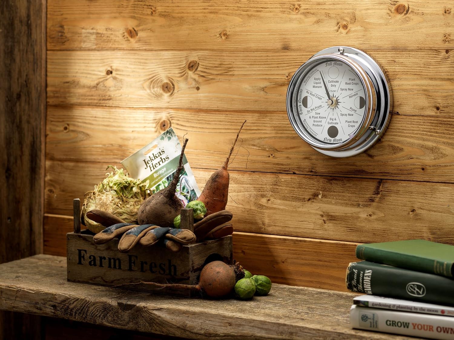 Classic Chrome Moon Gardening Clock - Lunar Harmony Guide with Moon Clocks -Essential Gardening Tool for Biodynamic & Organic Gardening - Get the Best Results and Transform Your Garden