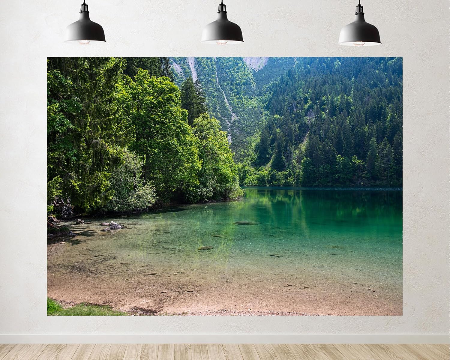 Trykid 20x10ft Clear Forest Lake Mountain Backdrop Emerald Waters Lush Foliage Photography Background Nature Events Outdoor Adventures Party Decoration Photo Booth Prop Fabric