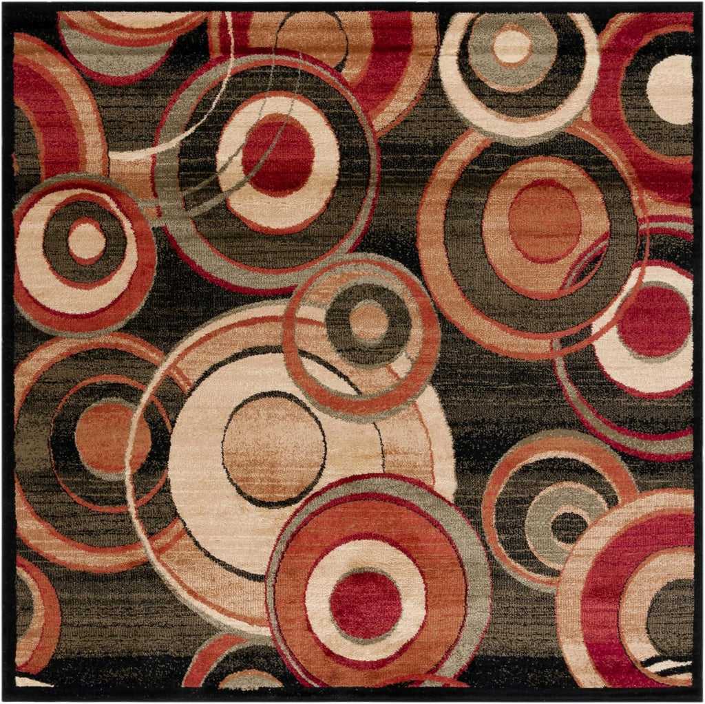 SAFAVIEH Lyndhurst Collection Area Rug - 7' Square, Black & Multi, Mid-Century Modern Design, Non-Shedding & Easy Care, Ideal for High Traffic Areas in Living Room, Bedroom (LNH225B)