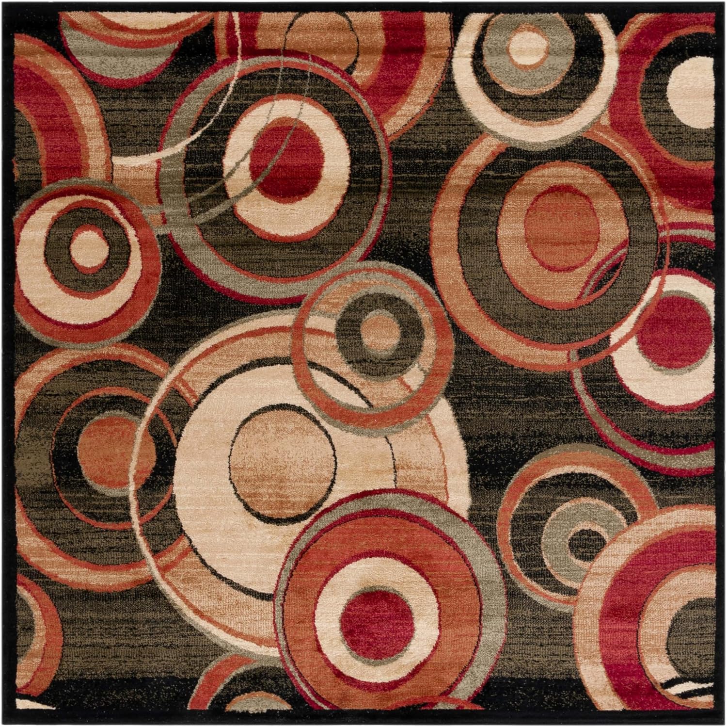 SAFAVIEH Lyndhurst Collection Area Rug - 7' Square, Black & Multi, Mid-Century Modern Design, Non-Shedding & Easy Care, Ideal for High Traffic Areas in Living Room, Bedroom (LNH225B)