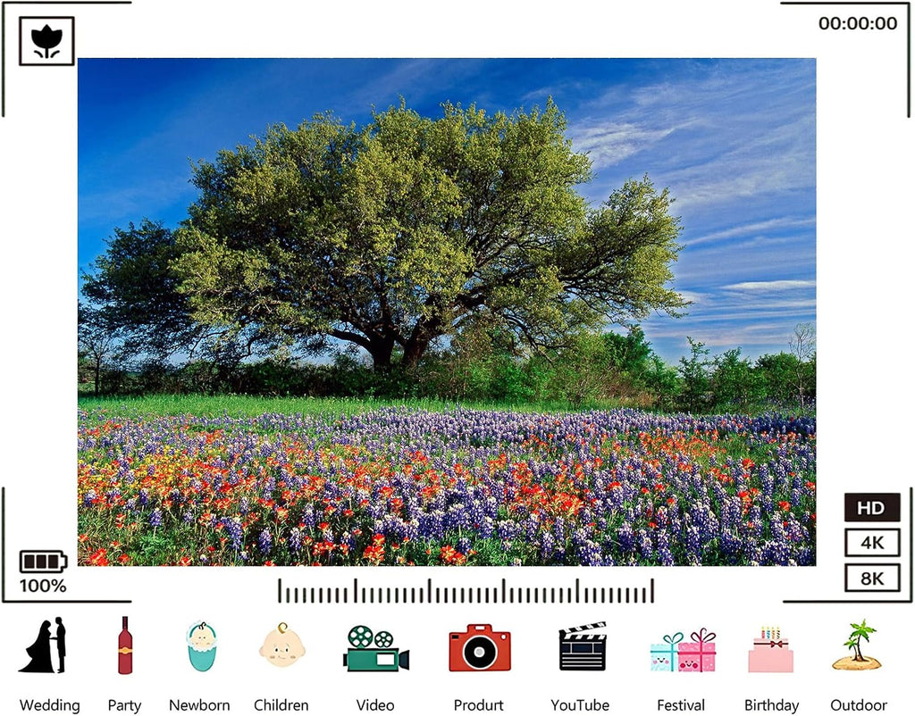 Trykid 20x10ft Texas Wildflower Field Backdrop Large Oak Tree Bluebonnets Indian Paintbrush Clear Blue Sky Photography Background Country Festival Party Decoration Photo Booth Prop Fabric