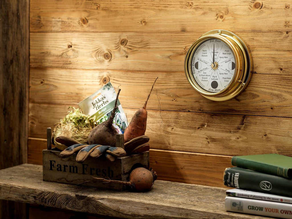 Classic Brass Moon Gardening Clock - Lunar Harmony Guide with Moon Clocks -Essential Gardening Tool for Biodynamic & Organic Gardening - Transform Your Garden