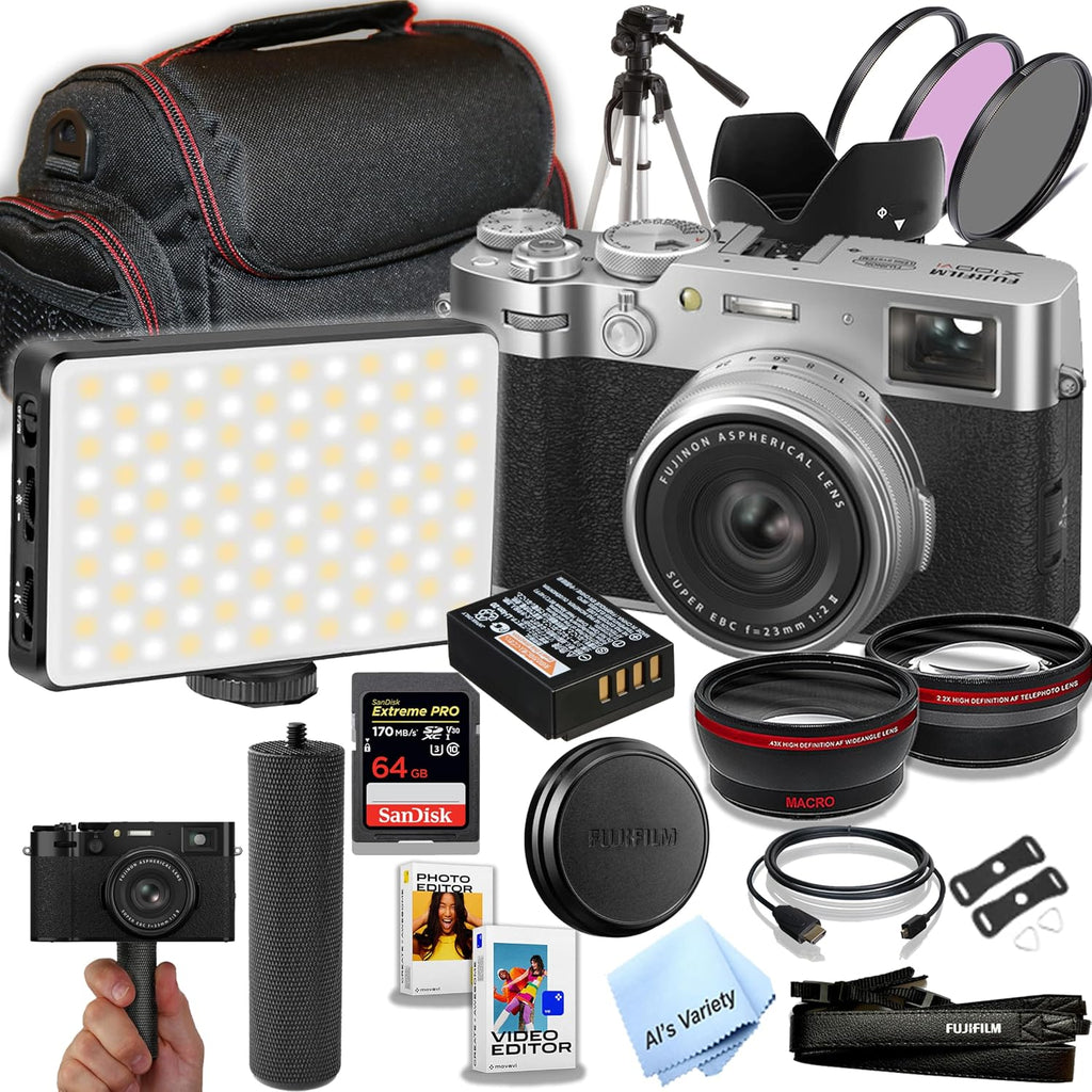 FUJIFILM X100VI Digital Camera (Silver) + 64GB Exteme Memory +120 Led Fill Light +Lense +Filters + Tulip+ Case + Tripod + Stabilizing Grip + Software Pack +More (Content Bundle)
