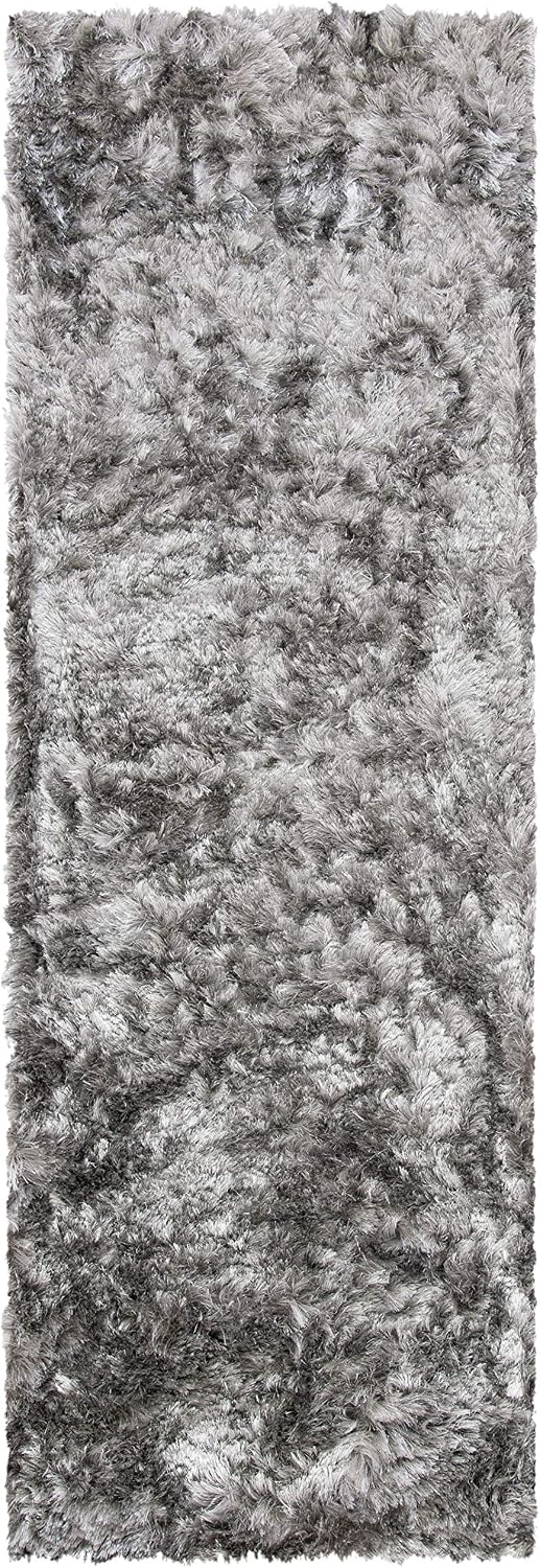 SAFAVIEH Ocean Shag Collection Runner Rug - 2'3' x 12', Silver, Handmade Solid, 2.4-inch Thick Ideal for High Traffic Areas in Living Room, Bedroom (OCG101G)