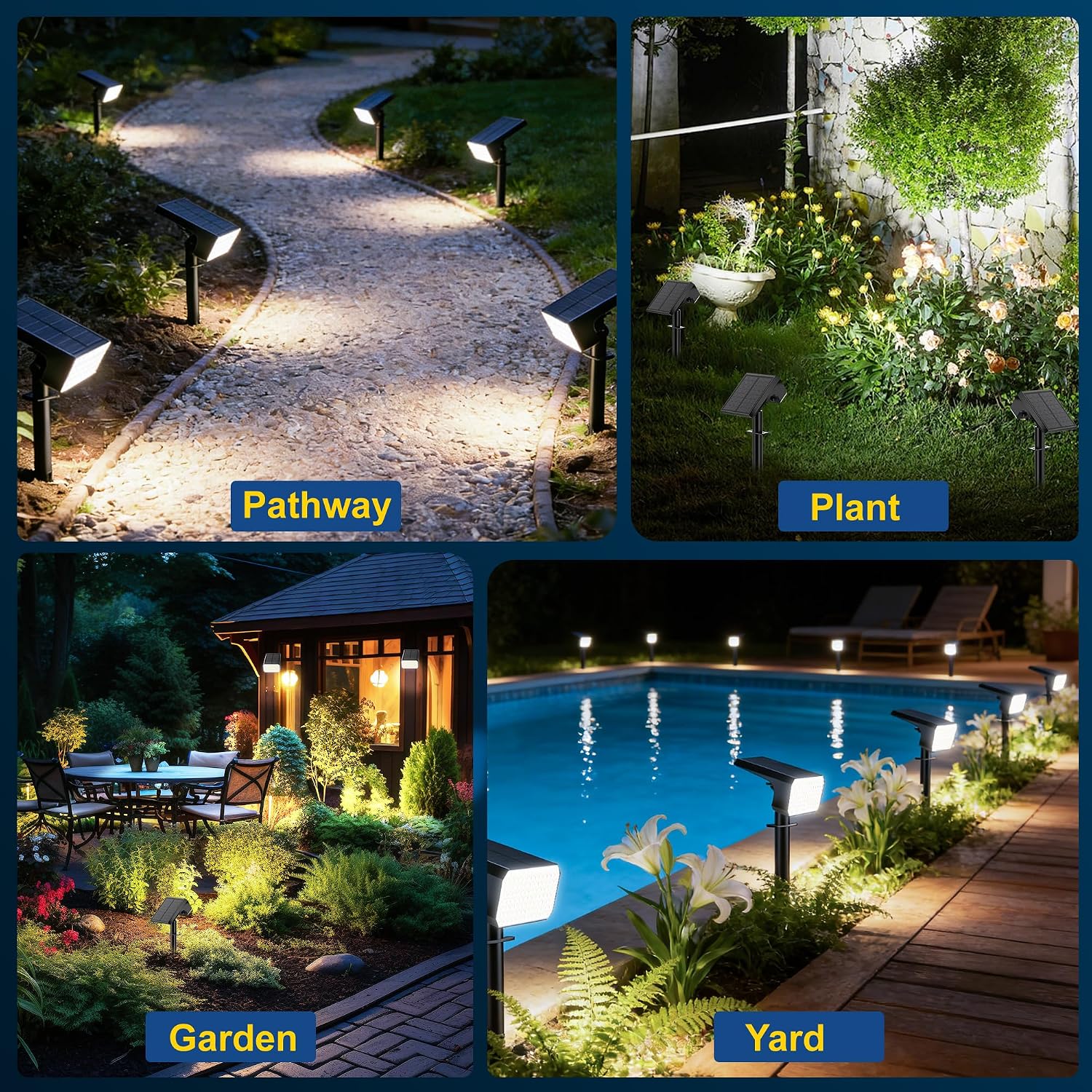 LANSOW Solar Spot Lights Outdoor 90LED 12 Pack Cool White& Solar Lights Outdoor Waterproof 8 Pack Warm White
