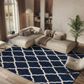 SAFAVIEH Hudson Shag Collection Area Rug - 9' x 12', Navy & Ivory, Moroccan Trellis Design, Non-Shedding & Easy Care, 2-inch Thick Ideal for High Traffic Areas in Living Room, Bedroom (SGH283C)