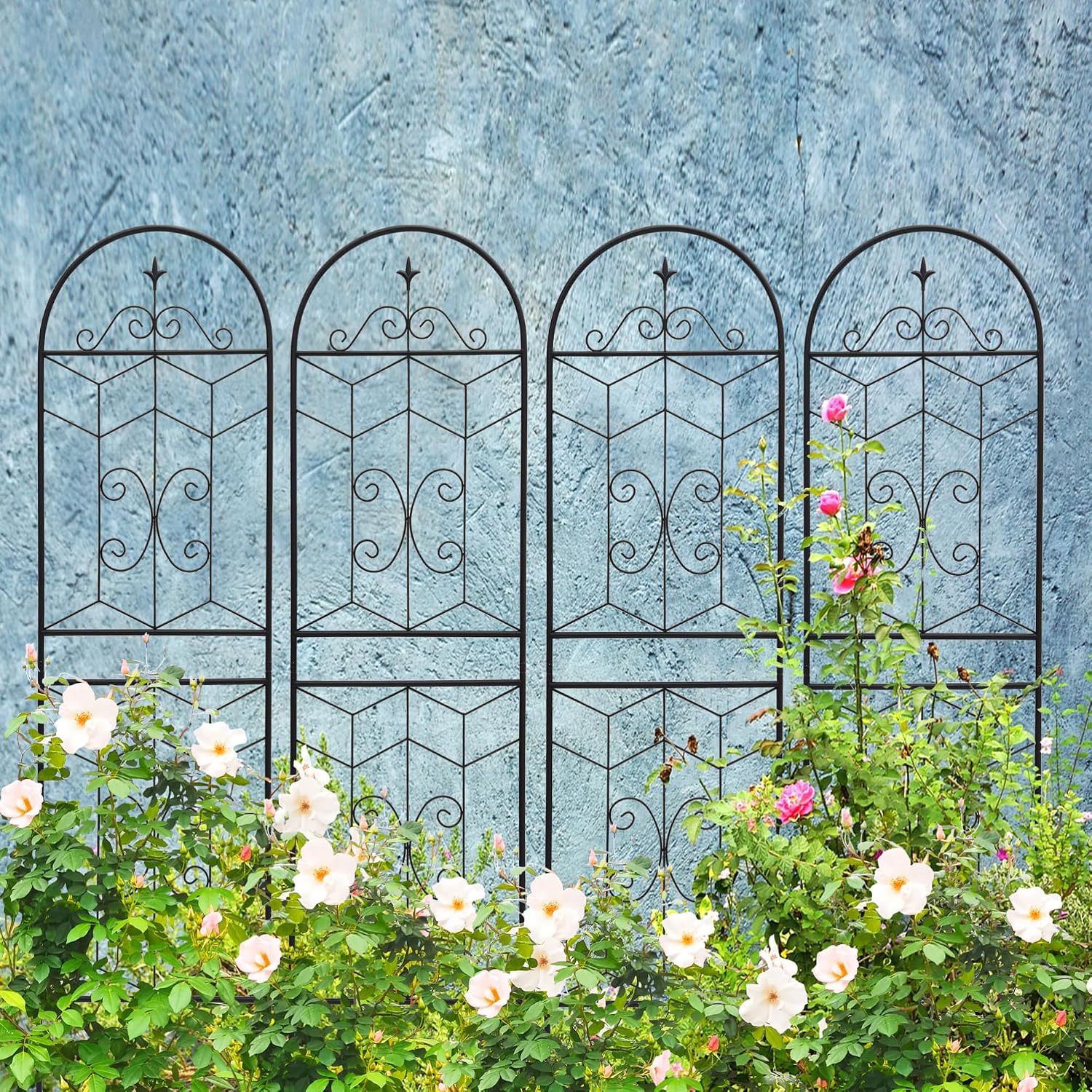 71-Inch Tall Rust-Resistant Metal Plant Support Trellis Panel Set for Outdoor Climbing Vegetables Flowers Vine Gardens