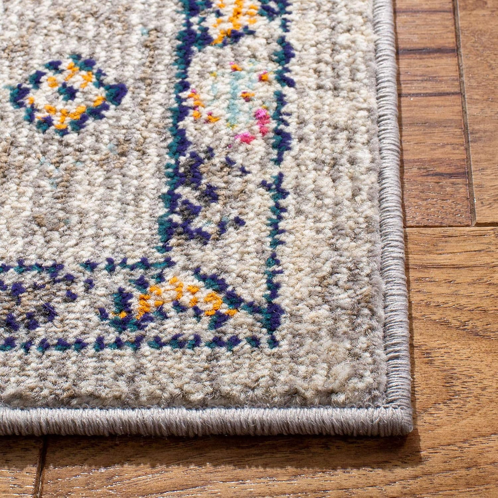 SAFAVIEH Madison Collection Runner Rug - 2'2' x 22', Grey & Blue, Boho Chic Medallion Distressed Design, Non-Shedding & Easy Care, Ideal for High Traffic Areas in Living Room, Bedroom (MAD468F)