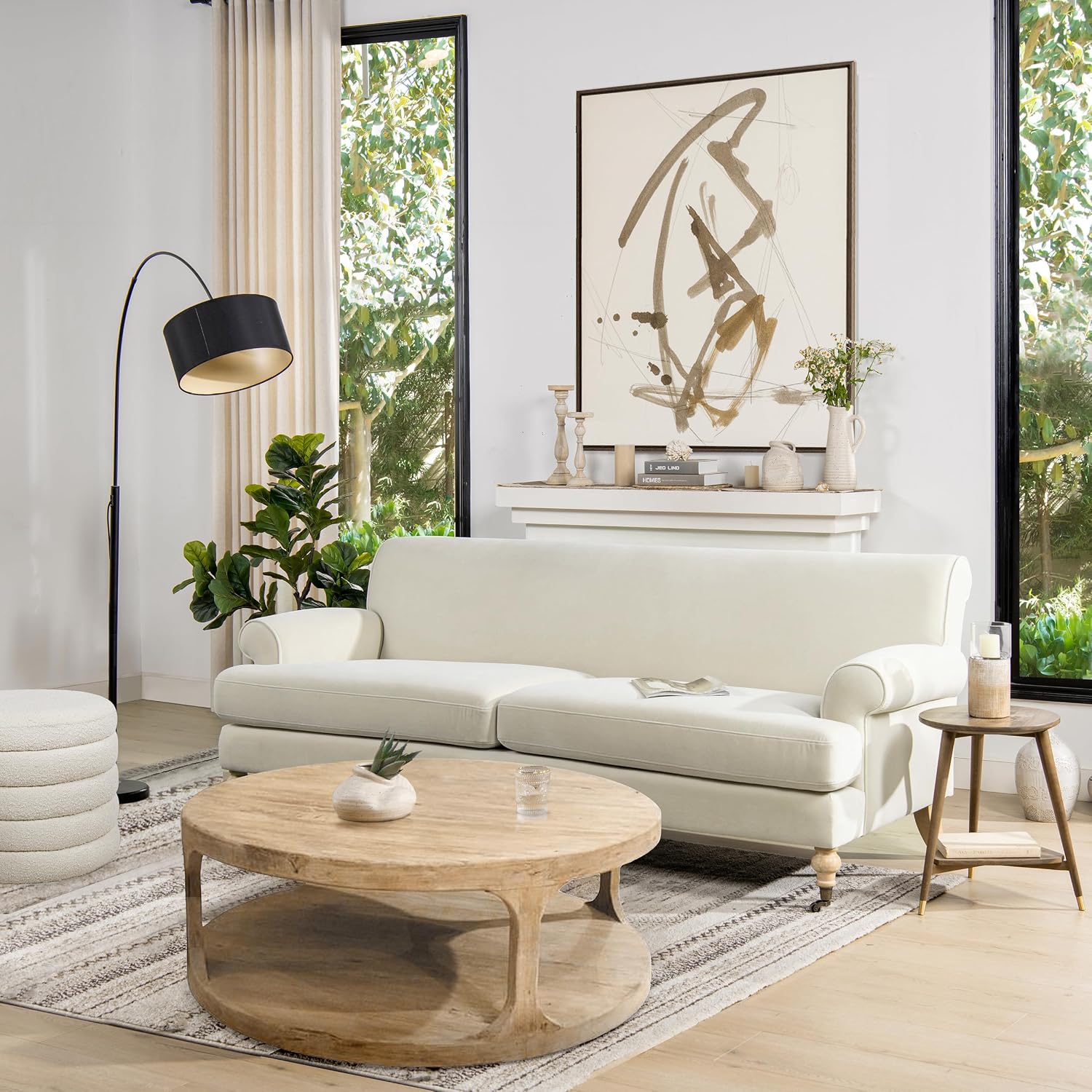 Jennifer Taylor Home Bliss Lawson Two-Cushion Tightback Sofa, French Beige Performance Velvet