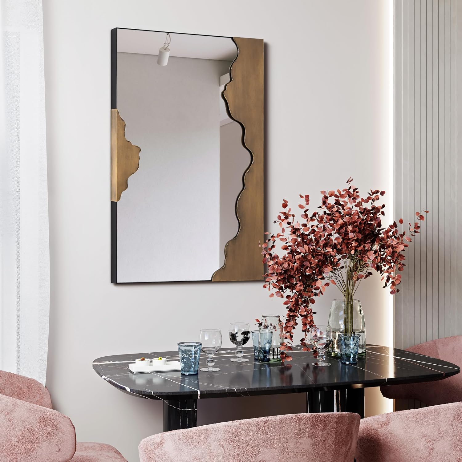 Empire Art Direct Antique Gold Edge Tear Rectangular Wall Mirror Featuring a Brushed Antique Iron Frame with Unique Edge Tear Design Accent, Ready to Hang, Living Room, Bedroom & Office