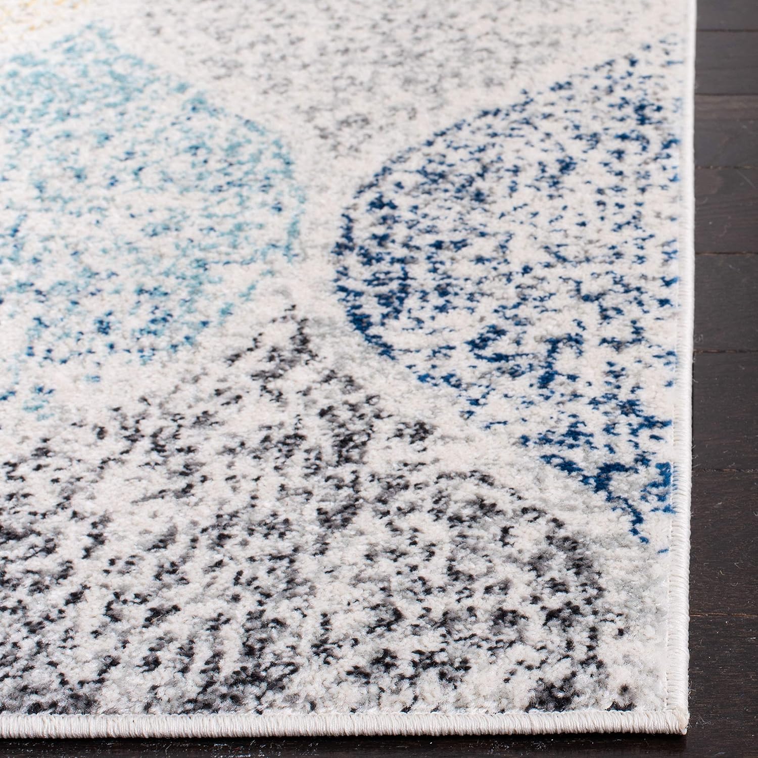 SAFAVIEH Madison Collection Runner Rug - 2'3' x 10', Ivory & Blue, Glam Ogee Trellis Distressed Design, Non-Shedding & Easy Care, Ideal for High Traffic Areas in Living Room, Bedroom (MAD604D)