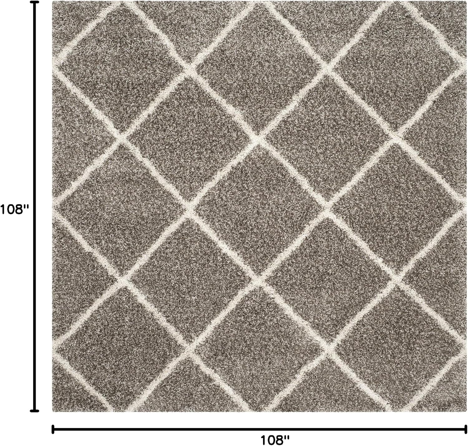 SAFAVIEH Hudson Shag Collection Area Rug - 9' Square, Grey & Ivory, Modern Trellis Design, Non-Shedding & Easy Care, 2-inch Thick Ideal for High Traffic Areas in Living Room, Bedroom (SGH281B)
