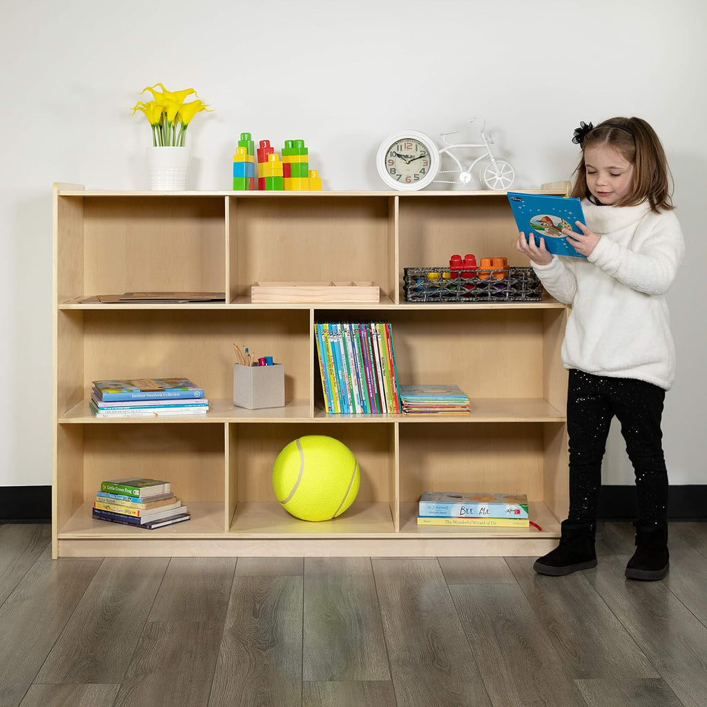 Flash Furniture Hercules Series Wooden 8-Section Classroom Storage Cabinet, School Classroom Storage Cabinet with 8 Cubbies, 36'H, Natural