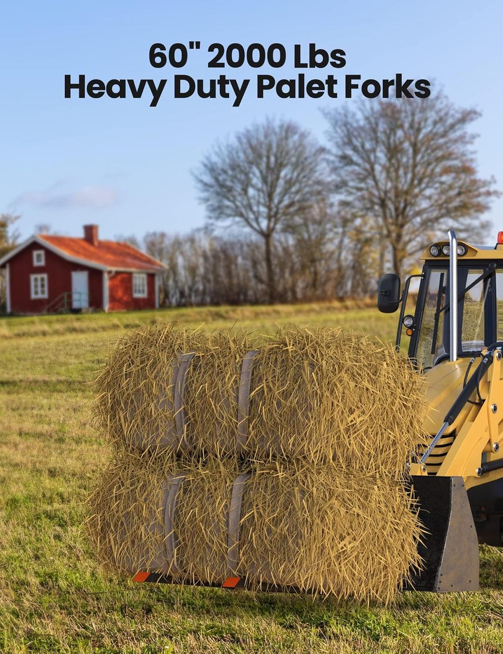 GAOMON Heavy Duty Clamp-On Pallet Forks for Tractor Buckets 60 Inch Pallet Forks, 2000 lbs Capacity gaoAdjustable Stabilizer Bar, Compatible with Skid Steers, Loaders, Compact Tractors