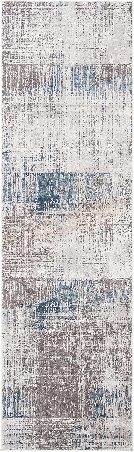 SAFAVIEH Craft Collection Runner Rug - 2'3' x 16', Grey & Blue, Modern Abstract Design, Non-Shedding & Easy Care, Ideal for High Traffic Areas in Living Room, Bedroom (CFT874F)