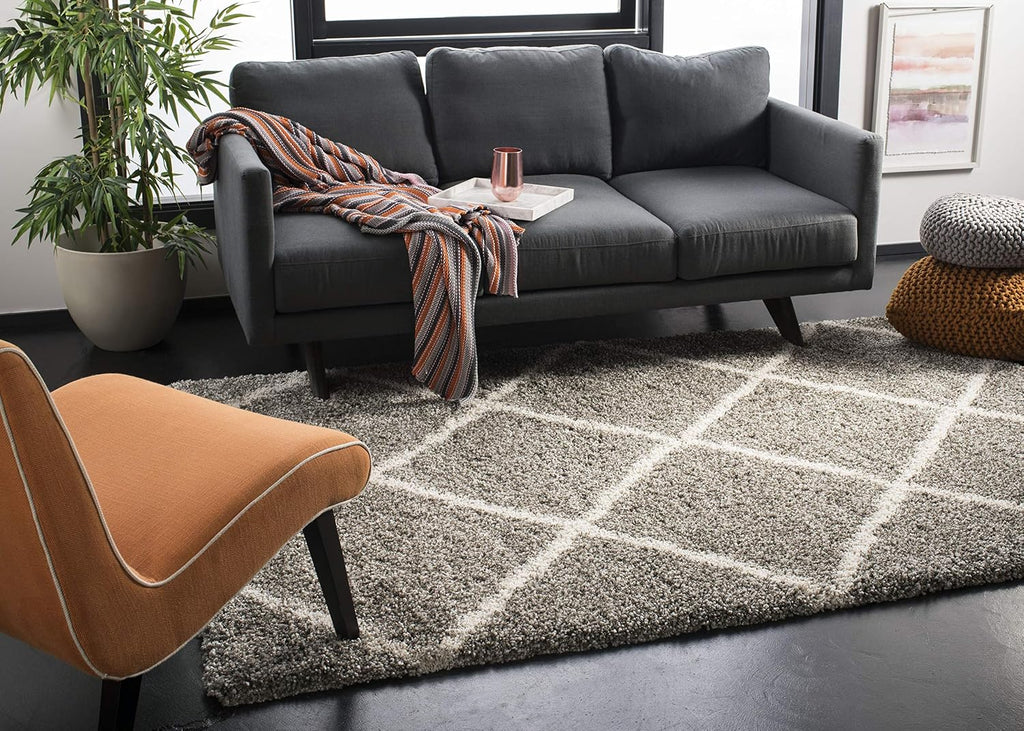SAFAVIEH Hudson Shag Collection Area Rug - 9' Square, Grey & Ivory, Modern Trellis Design, Non-Shedding & Easy Care, 2-inch Thick Ideal for High Traffic Areas in Living Room, Bedroom (SGH281B)